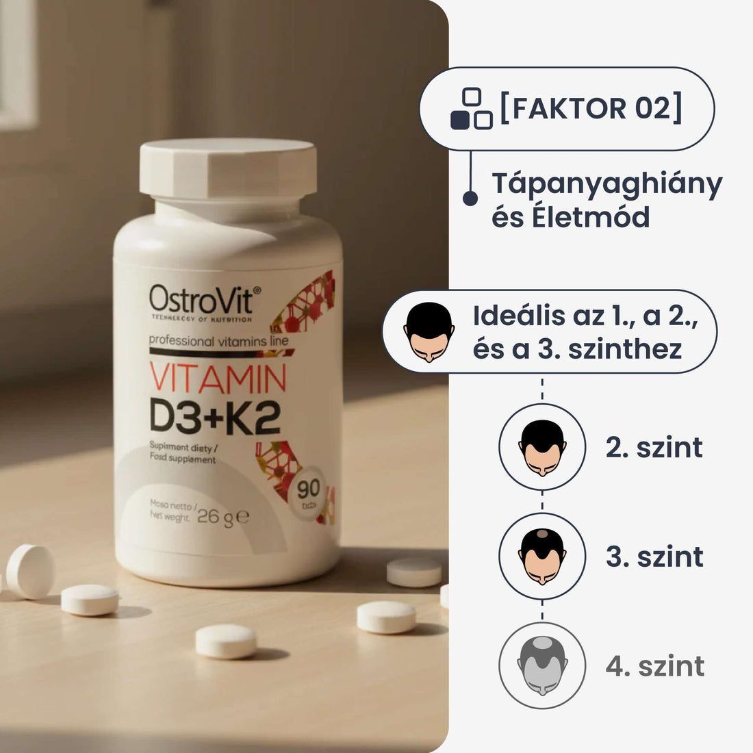 OstroVit tápanyaghiány ellen: D3-Vitamin + K2-Vitamin - 90 db